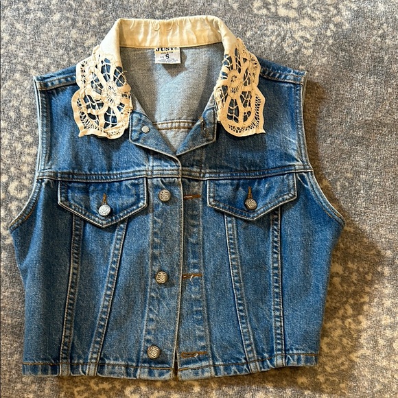 Just USA Jackets & Blazers - JUST USA Blue Denim Vest with Lace Collar